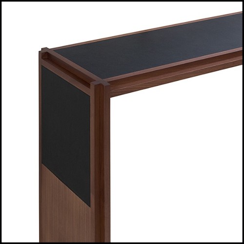 Console natural walnut and black leather 189-Straps Walnut