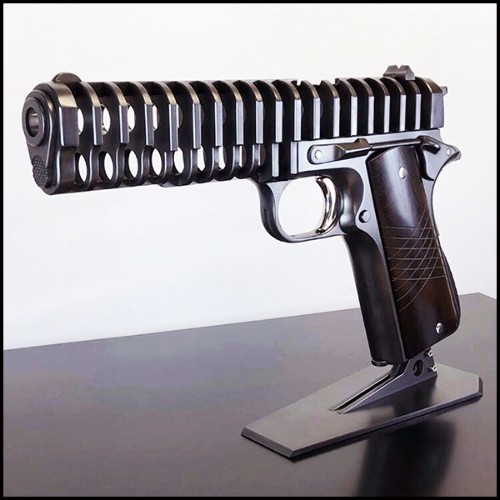 Sculpture acier et et cross en bois PC-Colt 45 Inox