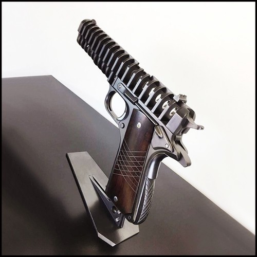 Sculpture acier et et cross en bois PC-Colt 45 Inox
