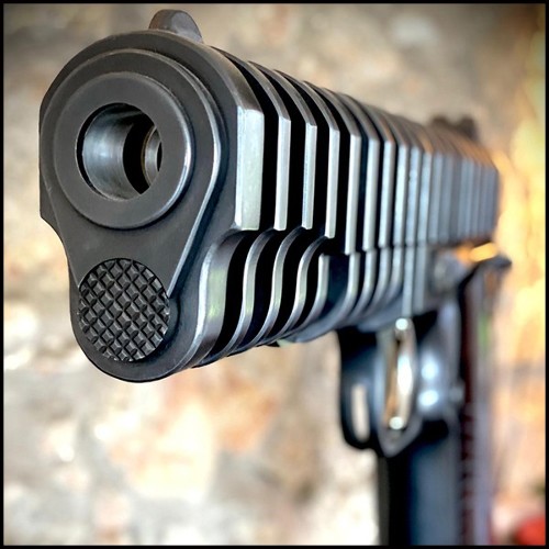 Sculpture acier et et cross en bois PC-Colt 45 Inox