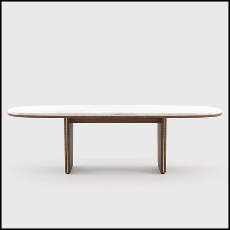 Dining Table in walnut wood and marble 174-Carara