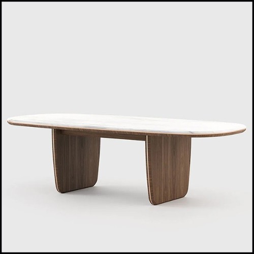 Dining Table in walnut wood and marble 174-Carara