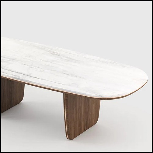 Table à manger en noyer et marbre 174-Carara