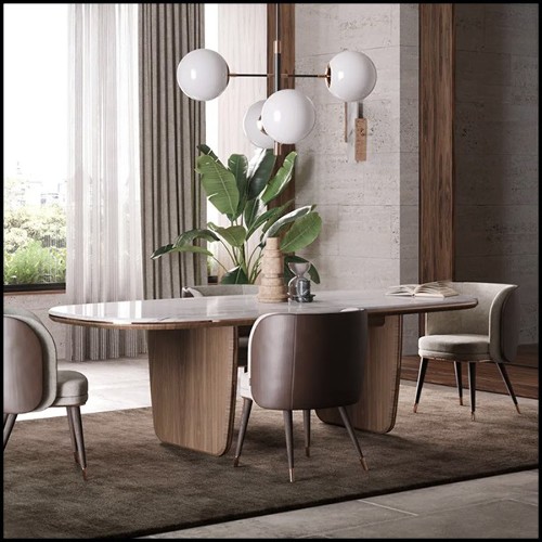Dining Table in walnut wood and marble 174-Carara