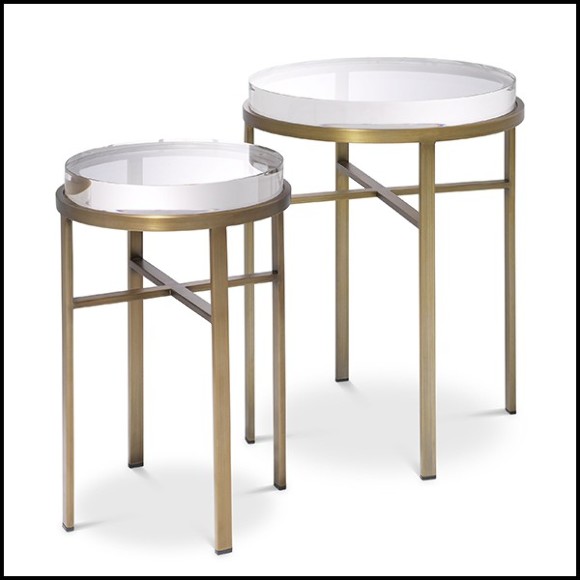 Side Table Set of 2 brass and and ultra-thick glass 24-Hoxton Brass