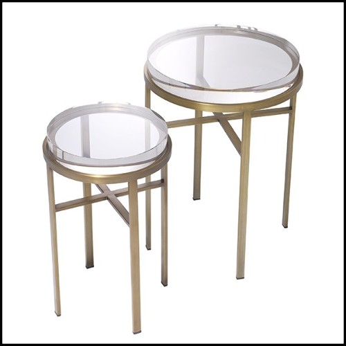 Side Table Set of 2 brass and and ultra-thick glass 24-Hoxton Brass