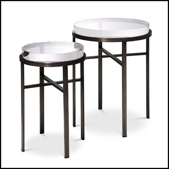 Table d'appoint Set de 2 finition bronze et verre claire épais 24-Hoxton Bronze