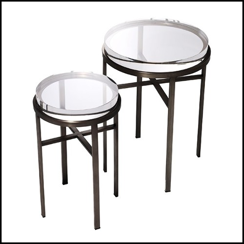 Table d'appoint Set de 2 finition bronze et verre claire épais 24-Hoxton Bronze