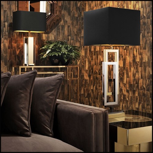 Table Lamp rectangular frames nickel, nickel black and gold base 24-Regine