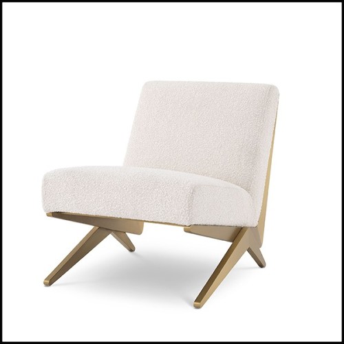Chair armless brushed brass finish and cream bouclé 24-Fico Low
