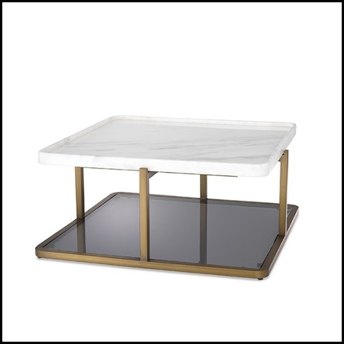 Table basse finition laiton brossé et marbre blanc 24-Grant