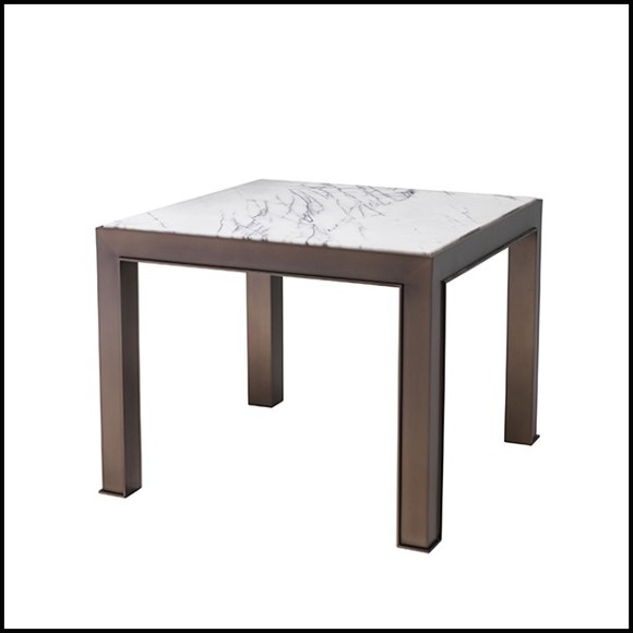 Side Table in medium bronze finish and bianco marble 24-Tardieu L