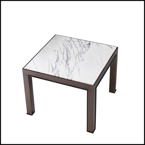 Side Table in medium bronze finish and bianco marble 24-Tardieu L