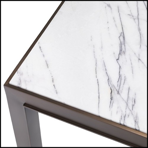 Side Table in medium bronze finish and bianco marble 24-Tardieu L