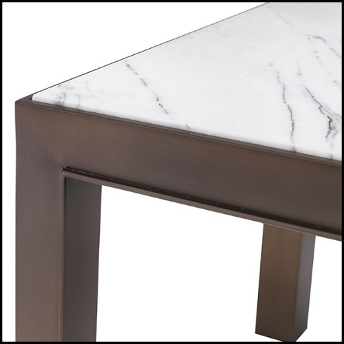 Side Table in medium bronze finish and bianco marble 24-Tardieu L