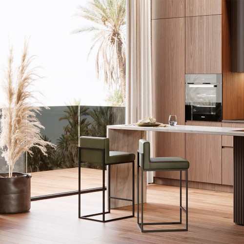 Bar stool in solid wood and leather 174-Kaynes