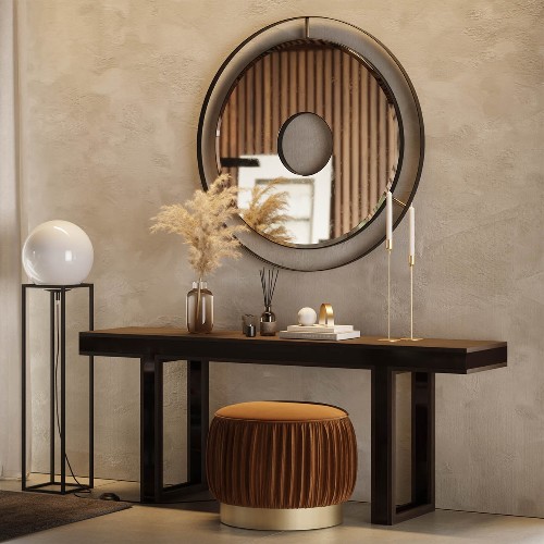 Console in solid eucalyptus in smocked finish and black lacquered line 174-Welt