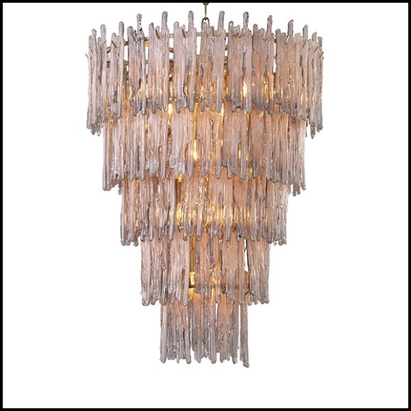 Chandelier stalactite en verre fumée et laiton brossé 24-Saint Roch L