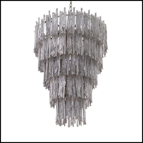 Chandelier stalactite en verre fumée et laiton brossé 24-Saint Roch L