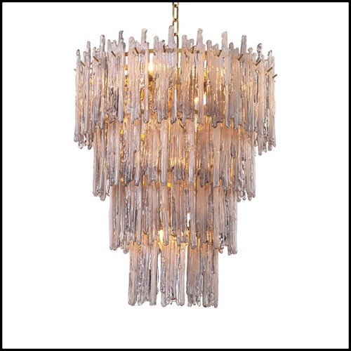 Chandelier stalactite frosted glass and brushed brass 24-Sain Roch S