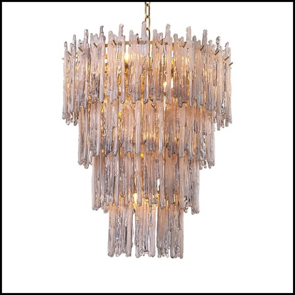 Chandelier stalactite en verre givré et laiton brossé 24-Saint Roch S