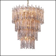 Chandelier stalactite en verre givré et laiton brossé 24-Saint Roch S