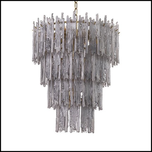 Chandelier stalactite en verre givré et laiton brossé 24-Saint Roch S