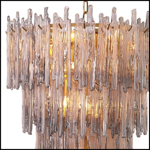 Chandelier stalactite en verre givré et laiton brossé 24-Saint Roch S