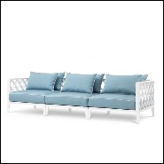 Sofa in white finish with cushion in mineral blue Sunbrella 24-Ocean Club