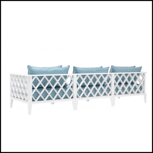 Canapé finition blanche avec coussin coloris Sunbrella bleu minéral 24-Ocean Club