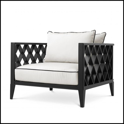 Armchair in matte black finish with cushions in Sunbrella canva 24-Ocean Club Black