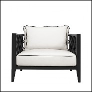 Armchair in matte black finish with cushions in Sunbrella canva 24-Ocean Club Black
