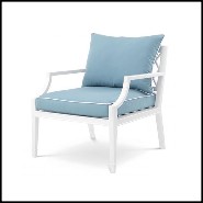 Chaise finition blanc avec coussin bleu minéral sunbrella 24-Bella Vista Blue