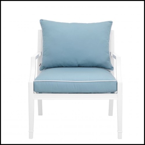Chaise finition blanc avec coussin bleu minéral sunbrella 24-Bella Vista Blue