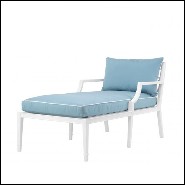 Chaise longue laqué blanc avec coussin bleu minéral 24-Bella Vista