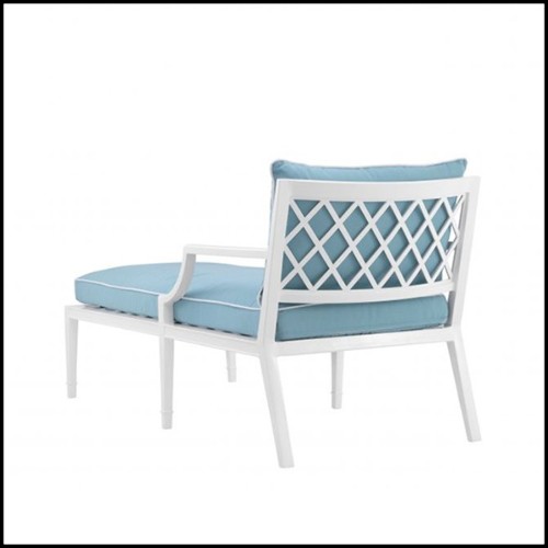 Chaise longue laqué blanc avec coussin bleu minéral 24-Bella Vista