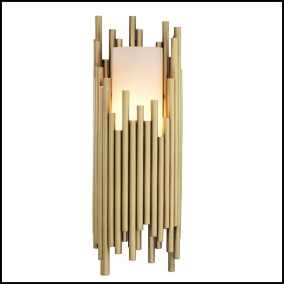 Wall Lamp with cylinder alabaster and antique brass finish tubes 24-Bartoli