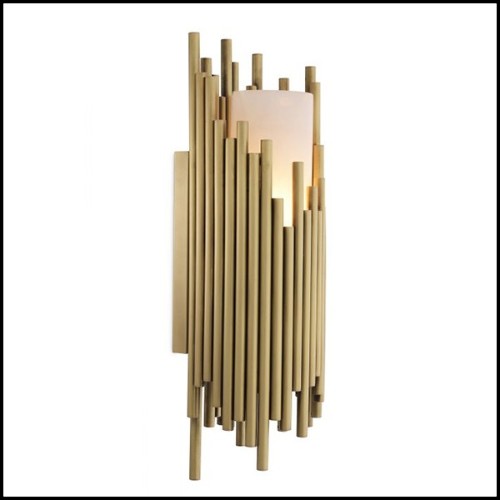 Wall Lamp with cylinder alabaster and antique brass finish tubes 24-Bartoli