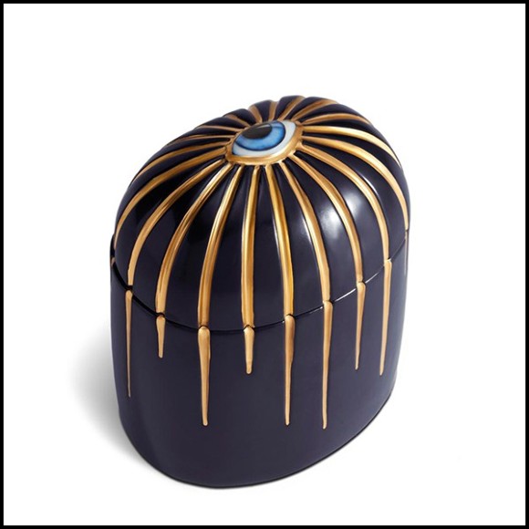 Boîte à bougie en porcelaine bleu nui et or 24k 172-Blue Eye