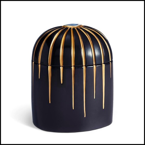 Boîte à bougie en porcelaine bleu nui et or 24k 172-Blue Eye
