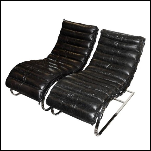 Lounge chair in brown or black genuine leather on polished stainless steel base structure PC-DayBed