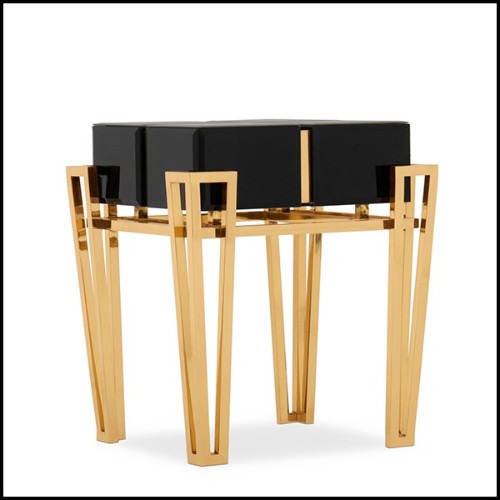 Table d'appoint laiton poli et verre noirci 164-Williams