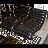 Fauteuil lounge en cuir véritable marron ou noir sur structure en acier inoxydable poli PC-DayBed