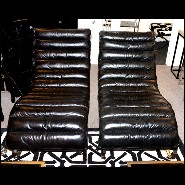 Lounge chair in brown or black genuine leather on polished stainless steel base structure PC-DayBed