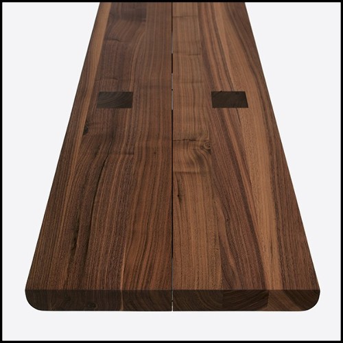 Bench in solid walnut wood with visible square feets fixations on the seat 154-Theos