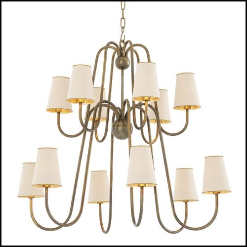 Chandelier with structure in brass vintage finish and crystal glass 24-Crystal Palms L