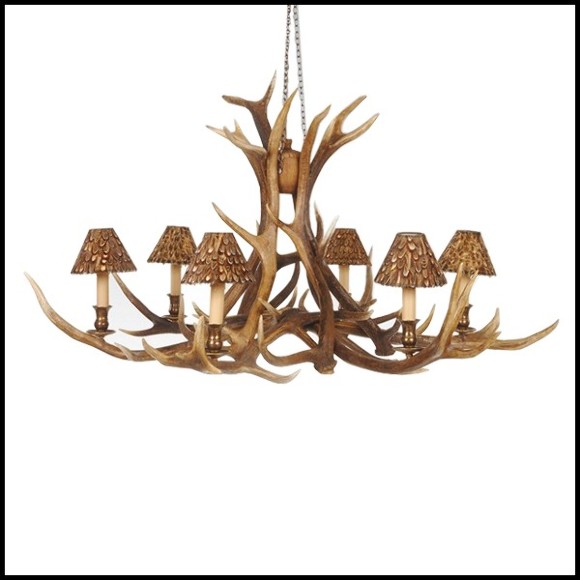 Chandelier 141 - Ramure 6 Bois - Cerf Rouge - Pacific Compagnie.