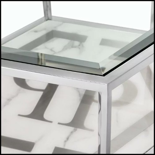 Coffee Table in polished stainless steel with clear glass and mirror glass 24-Sax Nickel Set of 4