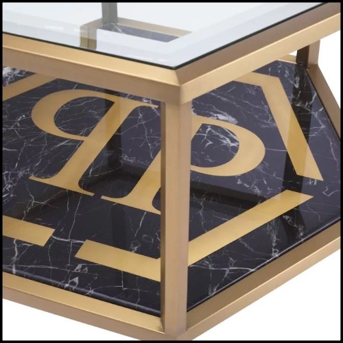 Coffee Table in stainless steel in brushed brass finish with clear glass and mirror glass 24-Superia Brass