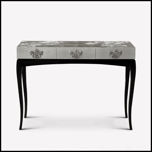 Console in mahogany with black lacquered structure and painted with silver leaf 145-Silver Leaf